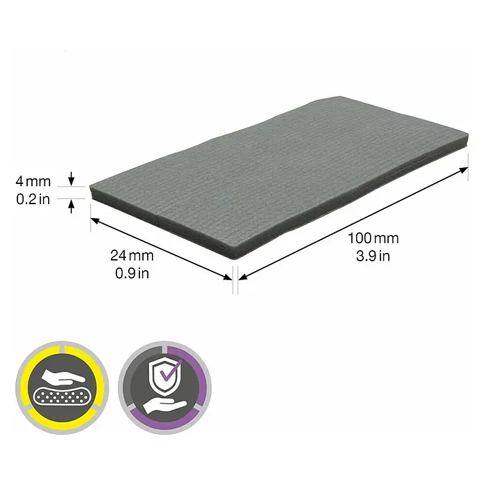 Wagner System Softpads - L x B x H: 100 x 24 x 4 mm, 4 Stk., Grau, Kleben - Graues Dichtungspolster mit den Maßen 100 mm x 24 mm x 4 mm, ideal zum Abdichten und Polstern verschiedener Oberflächen.