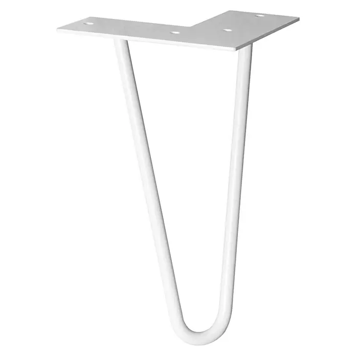 Wagner System Möbelfuß Hairpinlegs - Stahl, Höhe: 20 cm, Licht Grau - Metall-Tischbein in U-Form mit weißer Oberfläche und Montageplatte mit Löchern zur einfachen Befestigung an einer Tischplatte.