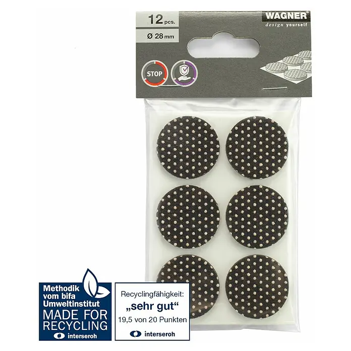 Wagner System Filzgleiter-Set - 12 Stk., Ø x H: 2,8 mm x 0,3 cm, Braun - Wagner Möbelgleiter, 12 Stück, Ø 28 mm, mit Recycling-Siegel, für den Schutz von Möbeln und Böden.