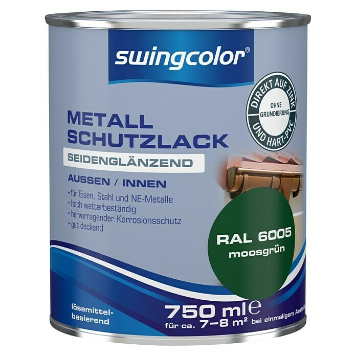 swingcolor Metall-Schutzlack (Moosgrün, 750 ml, Seidenglänzend)