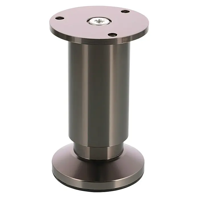 Wagner System Möbelfuß - L x B x H: 60 x 60 x 115 mm, Ø x H: 3 cm x 115 mm, Aluminium, Höhenverstellung: 10 cm - 11,5 cm - Ein stilvoller, bronzefarbener Möbelfuß aus Metall mit runder Basis und Befestigungsplatte, ideal für moderne Möbeldesigns.