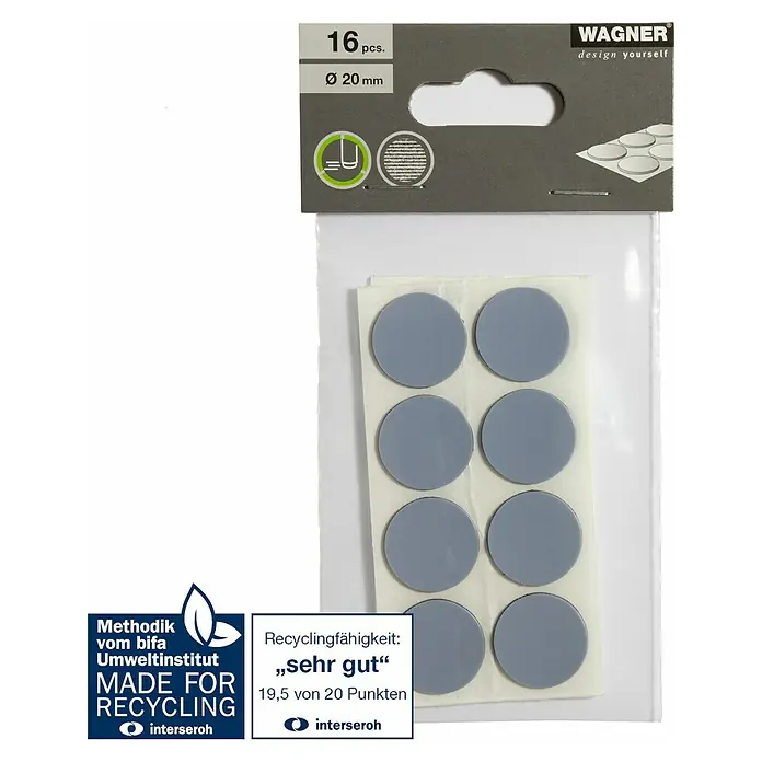Wagner System Möbelgleiter - Durchmesser: 20 mm, Kleben, 16 Stk., Kunststoff - Packung mit 16 Möbelgleitern von Wagner, Durchmesser 20 mm, für den Schutz von Böden und zur einfachen Bewegung von Möbeln.