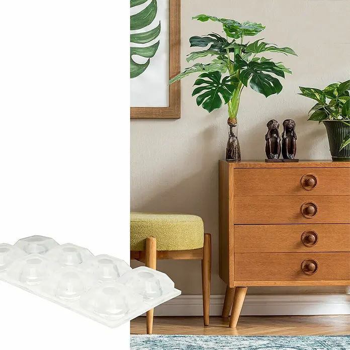Wagner System Plastik-Gleiter - 15 x 15 mm, Transparent, 8 Stk. - Hier sehen wir selbstklebende, transparente Möbelpuffer in verschiedenen Größen, die sich ideal zum Schutz von Oberflächen eignen.