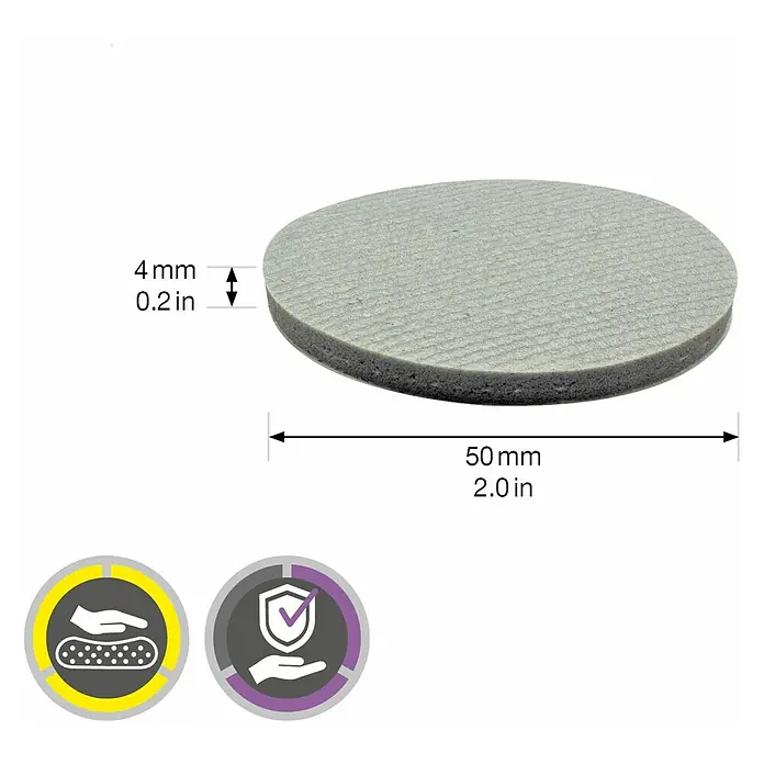 Wagner System Softpads - Ø x H: 50 x 4 mm, 4 Stk., Grau, Kleben - Abbildung einer runden, grauen Polierscheibe mit den Maßen 50 mm Durchmesser und 4 mm Dicke.