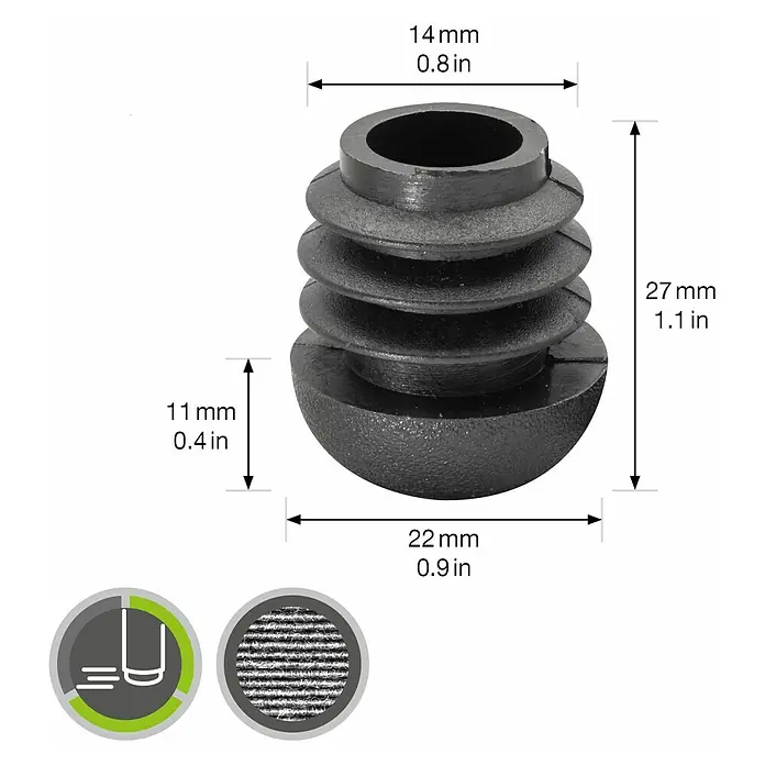 Wagner System Möbelgleiter - Durchmesser: 22 mm, 4 Stk., Kunststoff - Detailaufnahme einer schwarzen Möbelgleiters mit Größenangaben, ideal für Stuhl- und Tischbeine.