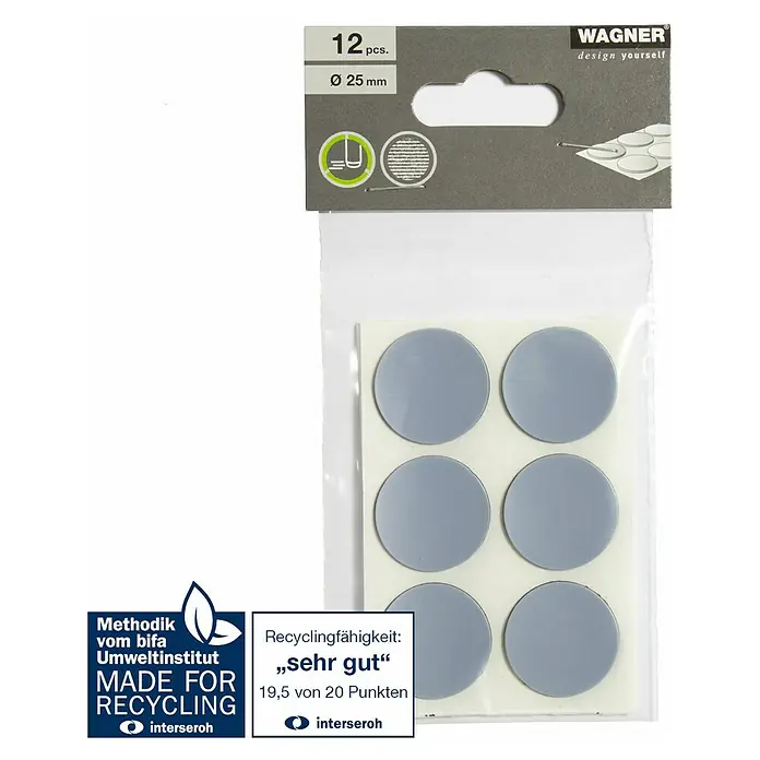 Wagner System Möbelgleiter - Durchmesser: 25 mm, Kleben, 12 Stk., Kunststoff - Packung mit 12 Wagner Möbelgleitern mit einem Durchmesser von 25 mm, zertifiziert für Recyclingfähigkeit.