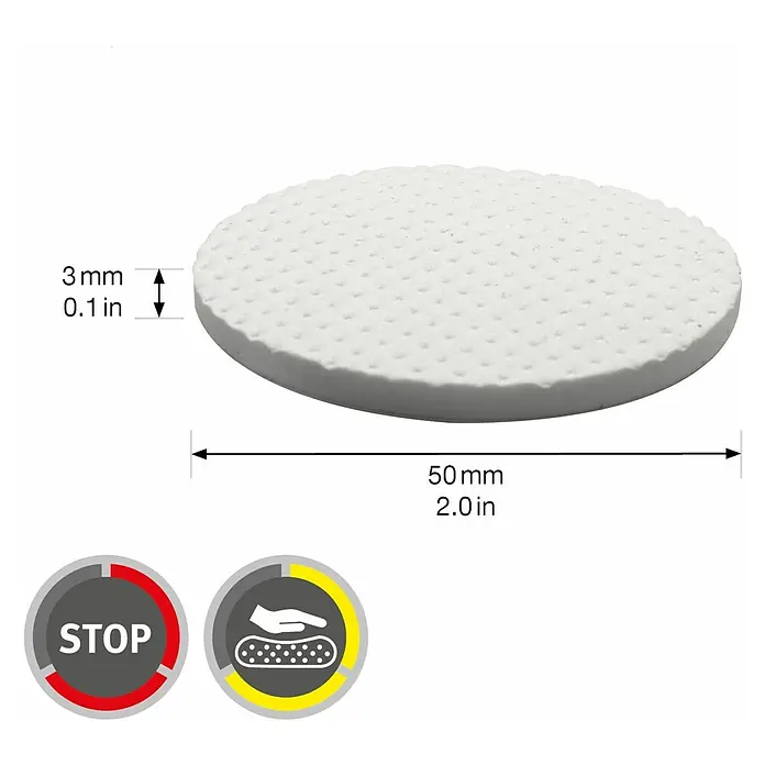 Wagner System Softpads - Ø x H: 50 x 3 mm, 4 Stk., Weiß, Kleben - Dieses Bild zeigt ein rundes, weißes Anti-Rutsch-Pad mit einer Dicke von 3mm und einem Durchmesser von 50mm. Es wird als Stopper verwendet.
