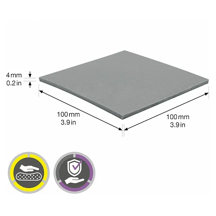 Wagner System Bodenschutzmatte - L x B x H: 100 x 100 x 4 mm, 1 Stk., Grau, Kleben - Bild einer grauen 100 mm x 100 mm x 4 mm großen Matte, die für zusätzlichen Komfort und Schutz sorgt.