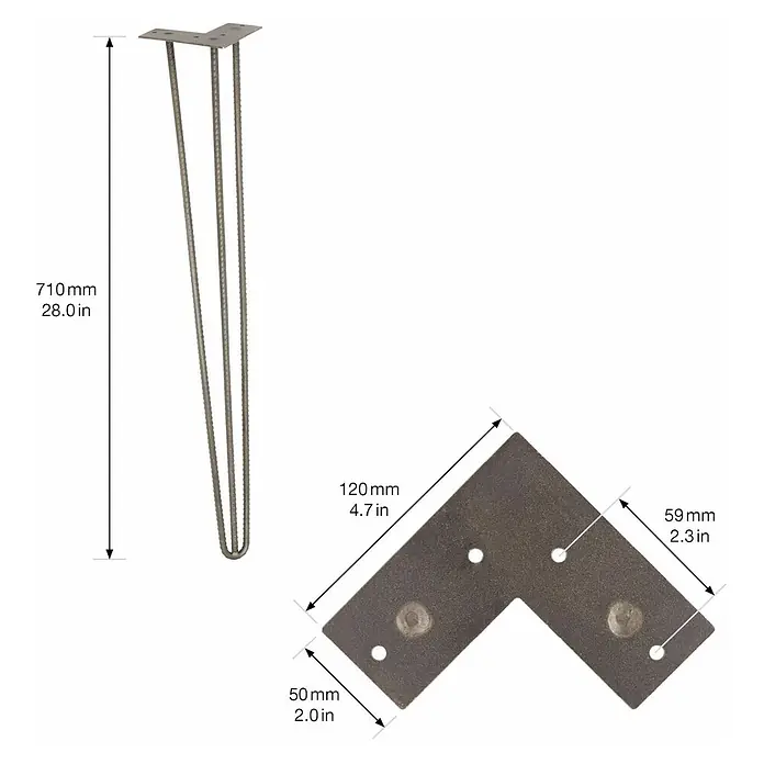 Wagner System Möbelfuß - Höhe: 71 cm, Stahl, Silber - Produktabbildung: Metall-Tischbein mit Maßen, ideal für DIY-Möbelprojekte. Robuste Ausführung für Stabilität.