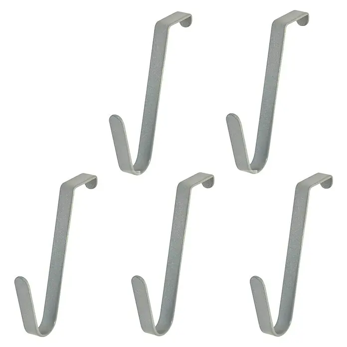 Wagner System GreenFamily Haken-Set GH 3000 - Passend für: Wagener GreenFamily Hochbeete - Abbildung von fünf silbernen Türhaken. Ideal zum Aufhängen von Dekorationen oder zum Organisieren von Gegenständen im Haus.
