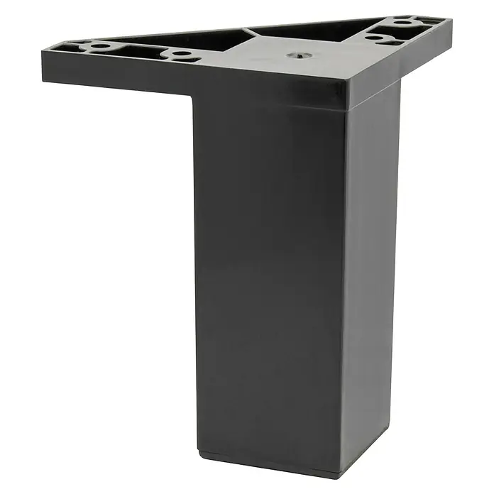 Wagner System Möbelfuß - Kunststoff, Höhe: 10,2 cm - Schwarzer, rechteckiger Möbelfuß aus Kunststoff mit dreieckiger Montageplatte und Befestigungslöchern für einfache Installation.
