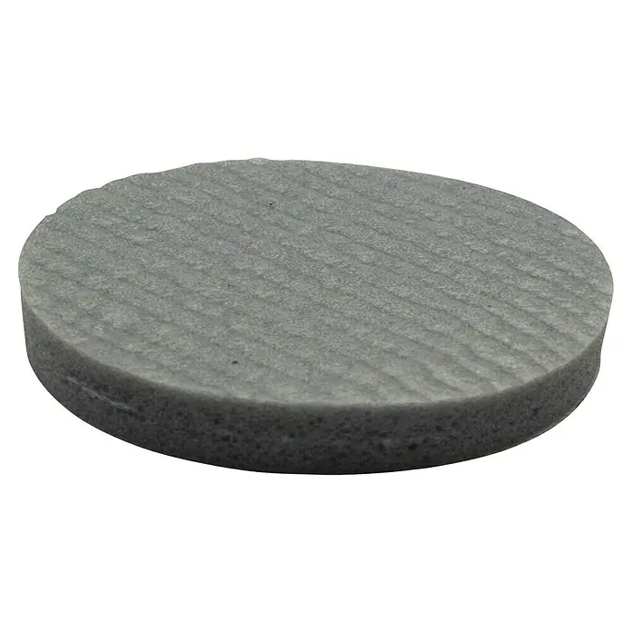 Wagner System Softpads - Ø x H: 28 x 4 mm, 12 Stk., Grau, Kleben - Nahaufnahme eines grauen, runden Schleifpads mit einer rauen, texturierten Oberfläche. Ideal für Schleifarbeiten und Oberflächenvorbereitung.