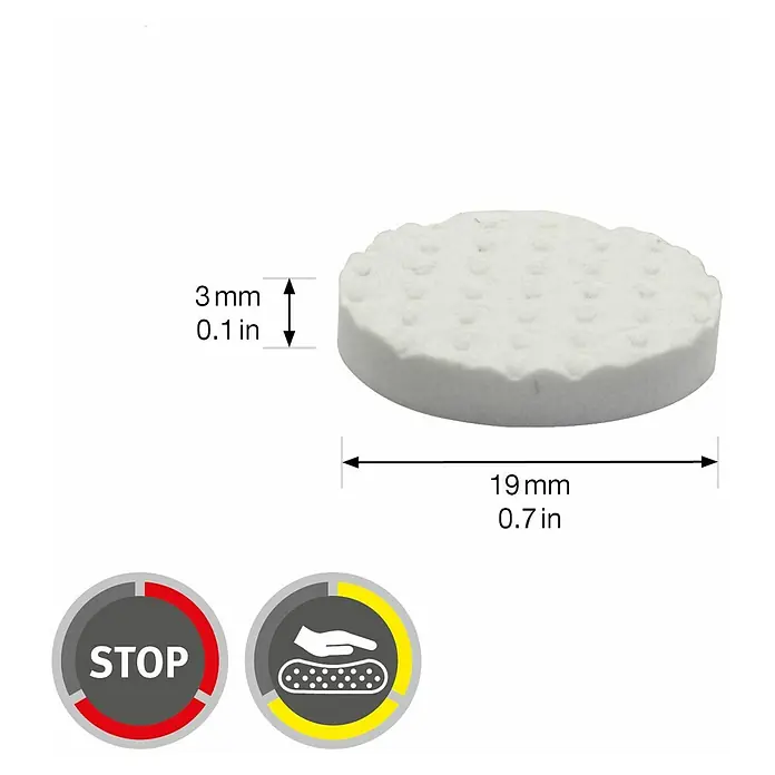 Wagner System Softpads - Ø x H: 19 x 3 mm, 16 Stk., Weiß, Kleben - Abbildung eines runden, weißen Anti-Rutsch-Pads mit den Maßen 19 mm Durchmesser und 3 mm Dicke.