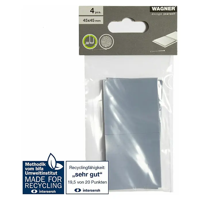 Wagner System Möbelgleiter - 45 x 45 mm, Kleben, 4 Stk. - Produktbild von WAGNER Design Yourself: 4 Stück selbstklebende Filzgleiter, 45x45 mm, zum Schutz von Möbeln und Böden, wiederverwertbar.