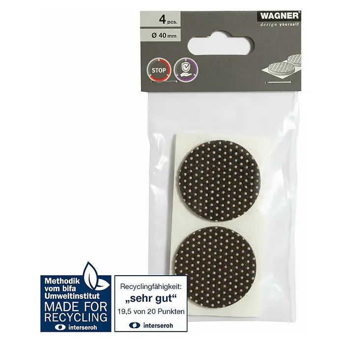 Wagner System Anti-Rutsch-Pad - Ø x H: 40 x 3 mm, Braun/Beige, Kleben, 4 Stk. - Produktbild der Wagner Möbelgleiter, 4 Stück, Durchmesser 40 mm, geeignet für Recycling, stoppt Möbelbewegungen und schützt Oberflächen.
