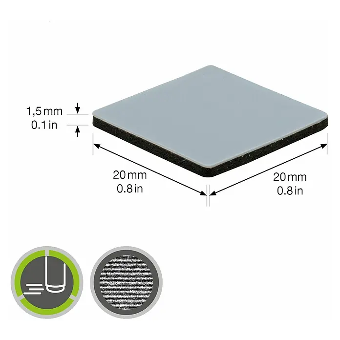 Wagner System Möbelgleiter - L x B x H: 20 x 20 x 1,5 mm, Kleben, 16 Stk. - Quadratische Möbelgleiter mit den Maßen 20 mm x 20 mm und einer Dicke von 1,5 mm. Schützen Sie Ihre Böden zuverlässig vor Kratzern.