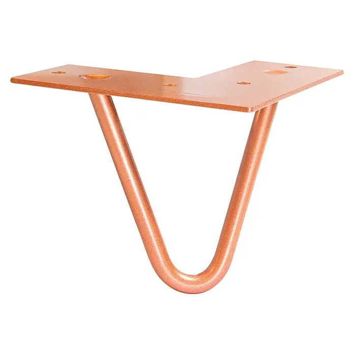 Wagner System Möbelfuß Hairpinlegs - Stahl, Höhe: 10 cm, Rosé Gold - Kupfernes Haarnadel-Tischbein mit Metallplatte und Befestigungslöchern zur einfachen Montage.