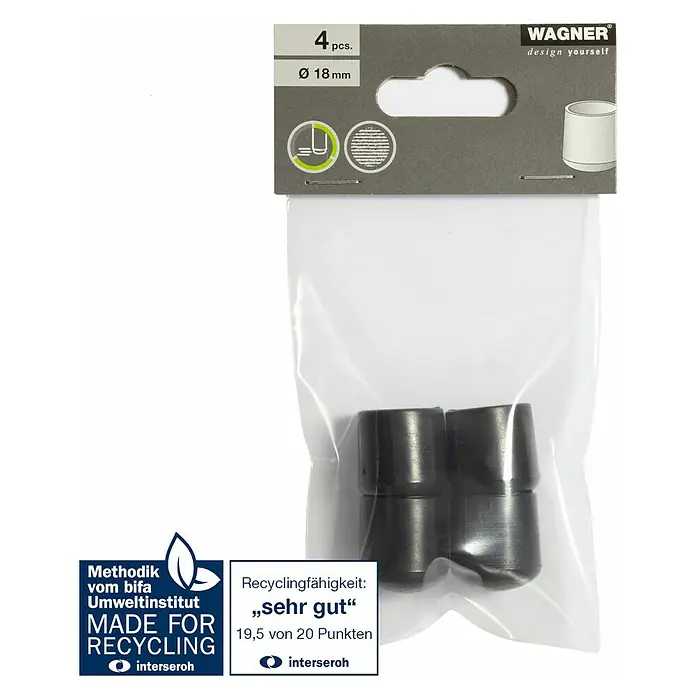 Wagner System Plastik-Gleiter - Schwarz, Gesamtstückzahl: 4 Stk., Lochdurchmesser 1: 18 mm - Die Wagner Stuhlbeinkappen in Schwarz, Durchmesser 18 mm, 4 Stück, sind ideal zum Schutz von Böden und zur Reduzierung von Geräuschen.