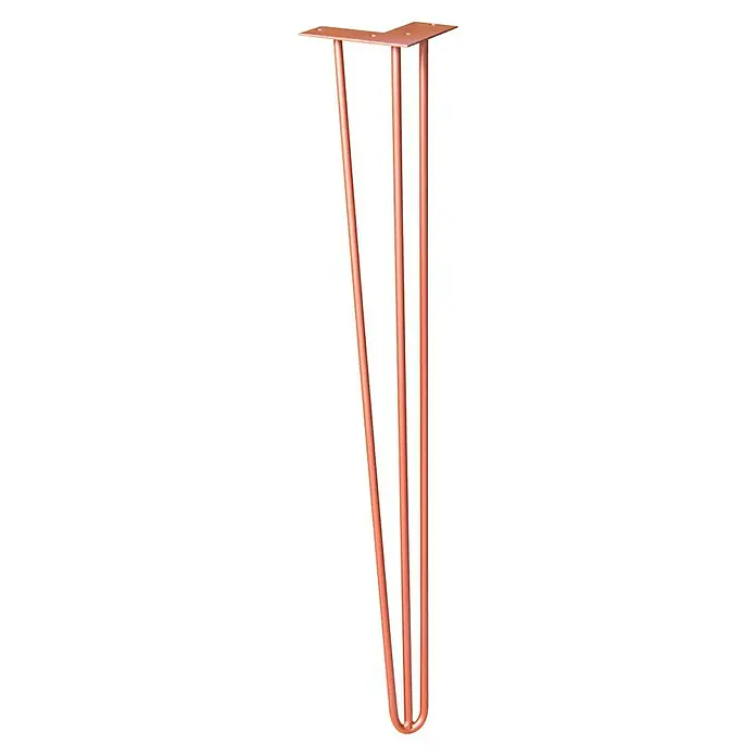 Wagner System Möbelfuß Hairpinlegs - Stahl, Höhe: 71 cm, Rosé Gold - Haarnadel-Tischbein aus Kupfer mit drei Stäben und einer Montageplatte. Ideal für Möbelprojekte und verleiht jedem Raum einen industriellen Touch.