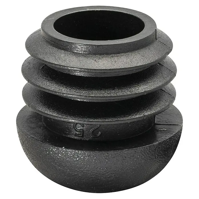 Wagner System Möbelgleiter - Durchmesser: 25 mm, 4 Stk., Kunststoff - Schwarzer Rohrabschlussstopfen mit geripptem Design und halbkugelförmigem Ende.