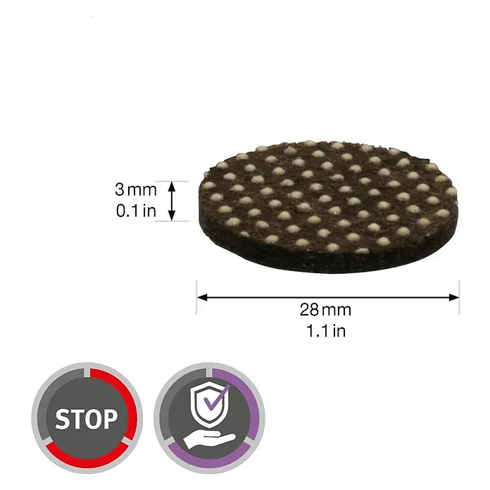 Wagner System Filzgleiter-Set - 12 Stk., Ø x H: 2,8 mm x 0,3 cm, Braun - Abbildung eines runden Möbelgleiters mit Maßen. Durchmesser 28 mm, Dicke 3 mm.