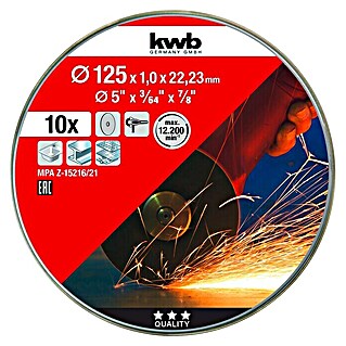 KWB Disco de corte (Apto para: Acero inoxidable, Diámetro disco: 125 mm, Espesor disco: 1 mm, 10 ud.)