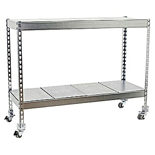 Simonrack Simontaller Schwerlastregal Ecoforte Metall Mobil (H x B x T: 97,5 x 120 x 60 cm, Traglast pro Boden: 75 kg, Anzahl Böden: 2 Stk., Stecken, Silber, Rollen)