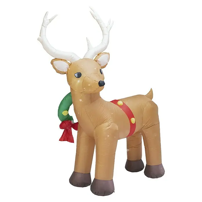 Figura LED navideña Reno - 175 x 56 x 213 cm, Multicolor, Funcionamiento en red, LED - Reno inflable de Navidad con astas y arnés rojo, una decoración festiva.