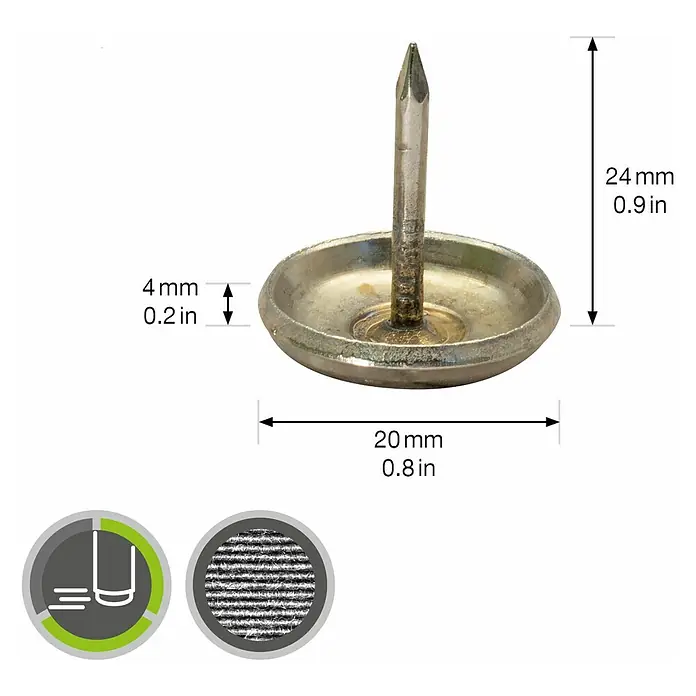 Wagner System Möbelgleiter - Messing, Durchmesser: 20 mm, 4 Stk. - Nahaufnahme eines Möbelgleiters aus Metall mit den Maßen 24 mm Höhe, 20 mm Durchmesser und 4 mm Dicke.