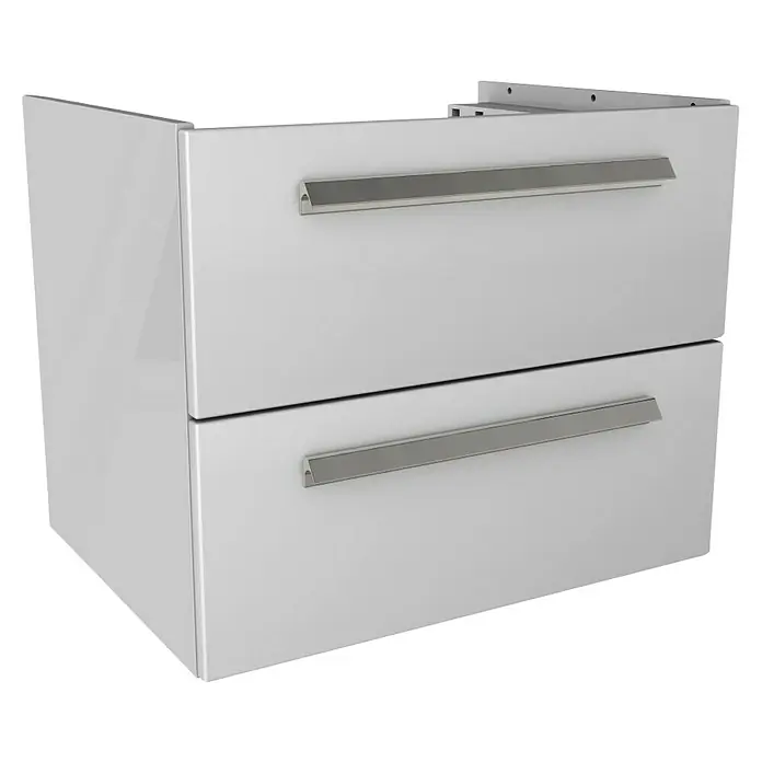 Lanzet K1 Badmöbel-Set K16W1 - 59,2 cm, Weiß - Ein moderner, weißer Waschbeckenunterschrank mit zwei Schubladen und silbernen Griffen. Perfekt für jedes Badezimmer, bietet dieser stilvolle Unterschrank praktischen Stauraum.