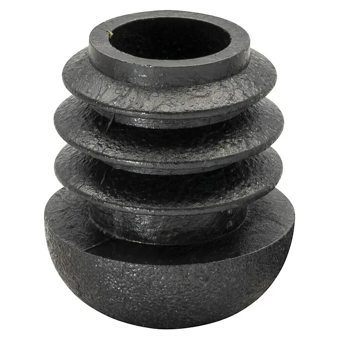 Wagner System Möbelgleiter - Durchmesser: 20 mm, 4 Stk., Kunststoff - Nahaufnahme eines schwarzen, mehrstufigen, dekorativen Zierbrunnens mit einer rauen, strukturierten Oberfläche.