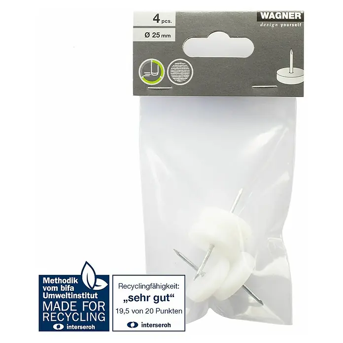 Wagner System Möbelgleiter - Kunststoff, Durchmesser: 25 mm, 4 Stk. - Packung mit vier Wagner Design-Filzgleitern mit einem Durchmesser von 25 mm, ideal zum Schutz von Böden.