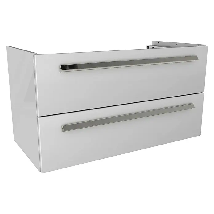 Lanzet K1 Badmöbel-Set K19W1 - 89,2 cm, Weiß - Weißer Badezimmerschrank mit zwei Schubladen und schlichten, langen Griffen. Das Möbelstück ist modern und funktional gestaltet.
