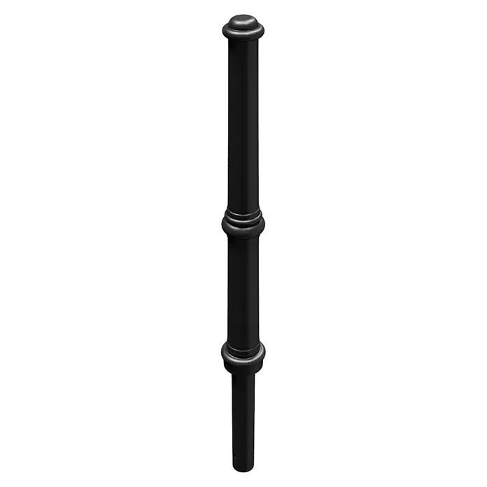 Schake Absperrpfosten Typ 490B - Typ: Stilpfosten, Aluminium, Schwarz - Schwarzer Pfosten mit runder Spitze und ringförmigen Verzierungen in der Mitte, ideal als dekoratives Element für den Außenbereich.