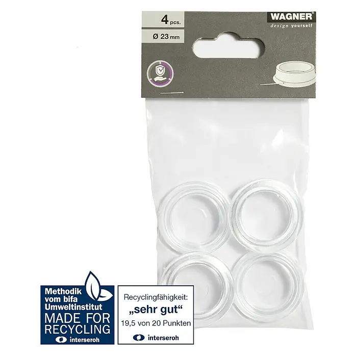 Wagner System Möbeluntersetzer - Durchmesser: 23 mm, 4 Stk., Transparent - Wagner Möbelgleiter im 4er-Set, transparent, Durchmesser 23 mm, für optimalen Schutz und leichte Beweglichkeit Ihrer Möbel, recycelbar.