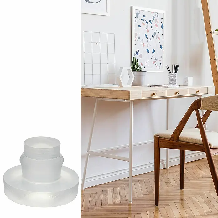 Wagner System Plastik-Gleiter - Ø x H: 12 x 8 mm, 4 Stk., Transparent - Klarer Briefbeschwerer aus Glas, ideal als dekoratives Accessoire für Schreibtische oder Regale, das jedem Raum einen Hauch von Eleganz verleiht.