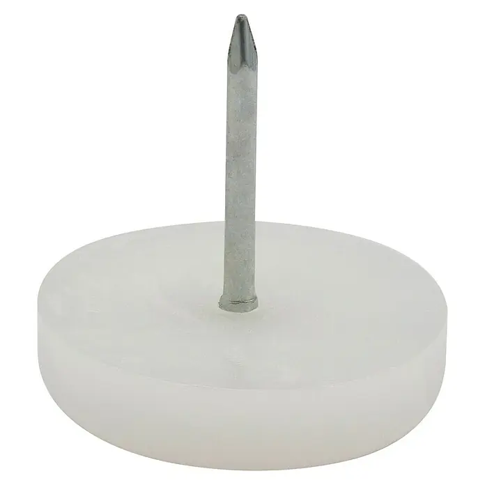 Wagner System Möbelgleiter - Kunststoff, Durchmesser: 25 mm, 4 Stk. - Dieser Artikel zeigt einen weißen Möbelgleiter mit Nagel. Ideal zum Schutz von Böden und zur einfachen Bewegung von Möbeln.