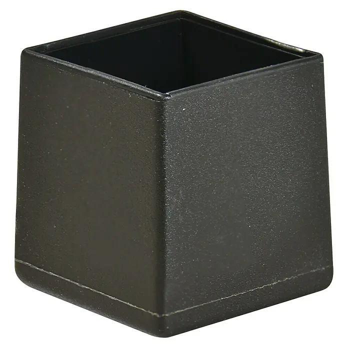 Wagner System Rohrkappen - 20 x 20 mm, 4 Stk., Schwarz - Nahaufnahme einer schwarzen quadratischen Möbelbeinabdeckung aus Kunststoff.
