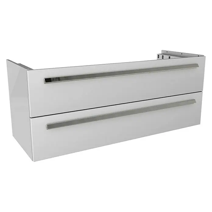 Lanzet K1 Badmöbel-Set K11W1 - 119,2 cm, Weiß - Hier ist ein moderner Waschtischunterschrank mit zwei Schubladen und eleganten Griffen in Chromoptik für das Badezimmer.