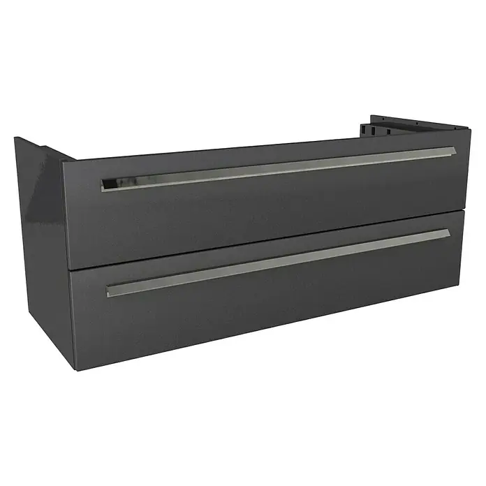 Lanzet K1 Badmöbel-Set K11G1 - 119,2 cm, Grafit - Grauer Waschbeckenunterschrank mit zwei Schubladen und schlanken, horizontalen Griffen. Eine elegante Badmöbellösung mit viel Stauraum.