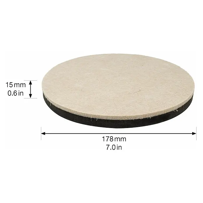 Wagner System Topfuntersetzer - Ø x H: 178 x 15 mm, 1 Stk., Natur/Schwarz - Nahaufnahme eines runden Polierpads mit den Maßen 178 mm Durchmesser und 15 mm Dicke.