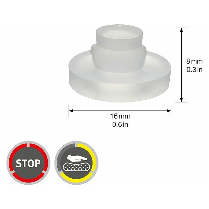 Wagner System Plastik-Gleiter - Ø x H: 12 x 8 mm, 4 Stk., Transparent - Produktbild eines transparenten Möbelpuffers mit Größenangaben.