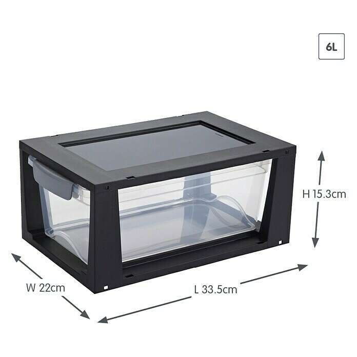 Sunware Aufbewahrungsbox Omega (L x B x H: 33,5 x 22 x 15,5 cm, Kunststoff, Schwarz/Transparent)