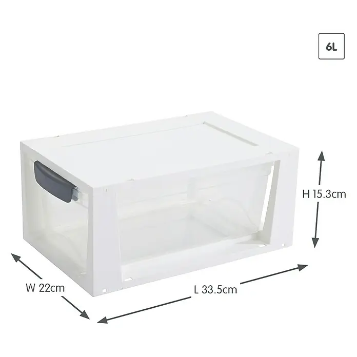 Sunware Schubladenbox Omega - L x B x H: 33,5 x 22 x 15,3 cm, Kunststoff, Transparent/Weiß - Ein 6L Aufbewahrungsbox mit den Maßen L 33,5cm, B 22cm und H 15,3cm. Ideal zur Organisation von Gegenständen.