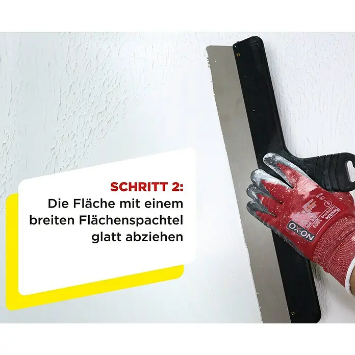 SG Weber Rollspachtel Malerfinish To Go - 15 kg, Gebrauchsfertig - Bild von Spachtelarbeiten mit einem breiten Flächenspachtel. Anleitung zum Glätten einer Fläche.