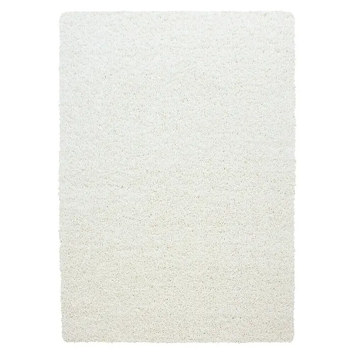 Hochflorteppich Life 1500 - Cream, 340 x 240 cm, 100% Polypropylen - Ein quadratischer, cremefarbener Shaggy-Teppich mit hochflorigem Flor vor schwarzem Hintergrund.