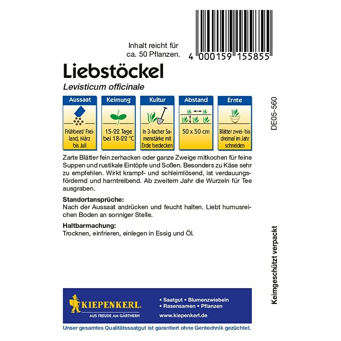 Kiepenkerl Kräutersamen Liebstöckel (Levisticum officinale, Saatzeit: März, Erntezeit: Juni) | BAUHAUS