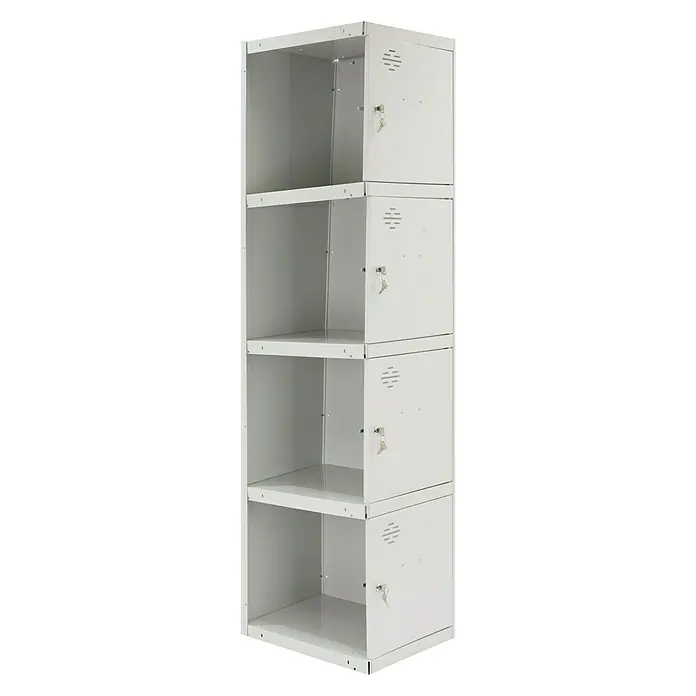 Simonrack Simonlocker Taquilla locker Prof. Adicional Desmontada - 50 x 40 x 180 cm, Número de puertas: 4 ud. - Un armario metálico gris alto con cuatro compartimentos, el superior con puerta con cerradura y llave.