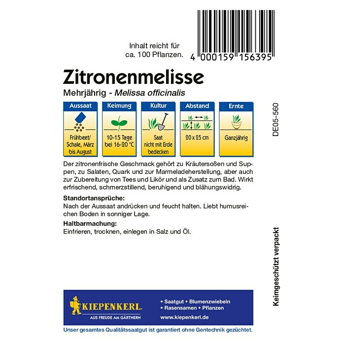 Kiepenkerl Kräutersamen Zitronenmelisse (Melissa officinalis, Saatzeit: März, Erntezeit: Ganzjährig) | BAUHAUS