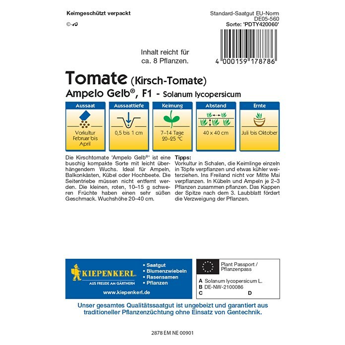 Kiepenkerl Profi-Line Gemüsesamen Kirschtomaten (Solanum lycopersicum, Saatzeit: Februar, Erntezeit: Juli) | BAUHAUS